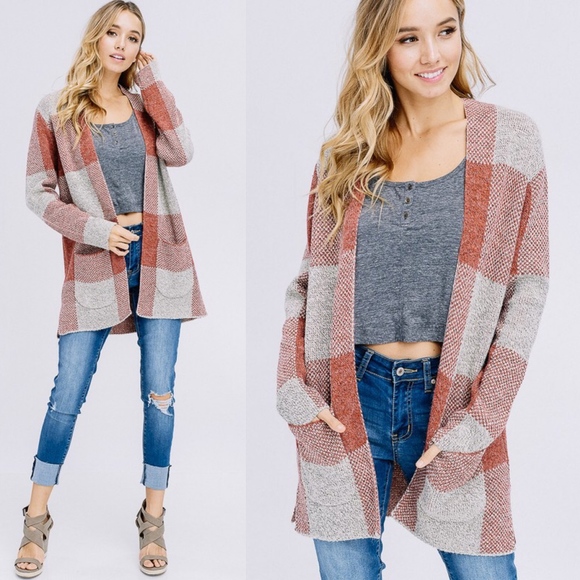 KHLOE Open Cardigan - RUST - Picture 1 of 3